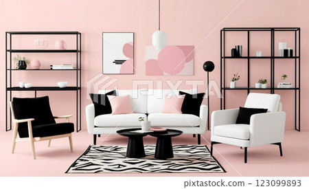 Living room design, Scandinavian style Living room model 123099893