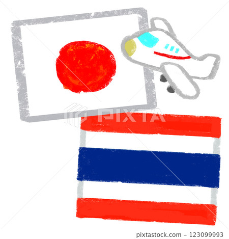 國旗插畫-蠟筆觸-日本與泰國 123099993