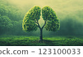 Tree Shaped Like Lungs on Green Background 123100033