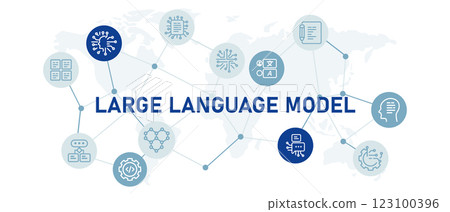 Large language model LLM icon set with illustration text synthesis neural language model computing AI artificial intelligence element modeling design 123100396