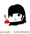 Illustration of a black-haired girl eating jelly 123100428