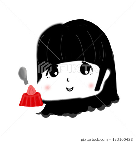 黑髮女孩吃果凍的插圖 123100428