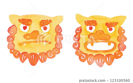 Shisa 臉部僅有手繪水彩插圖 123100560