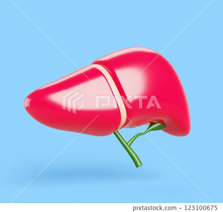 Human liver 3d render icon. Anatomy internal body organ of abdomen with gall bladder. Medical, health, hepatology and education concept. Realistic isolated healthy hepatic system. 3D illustration 123100675