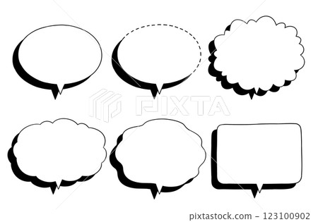 Hand-drawn manga-style speech bubble: horizontal, downward, with shadow, transparent 123100902