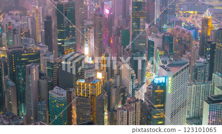 Urban Skyline with Illuminated Skyscrapers During Dusk HK Jan 11 2025 123101065