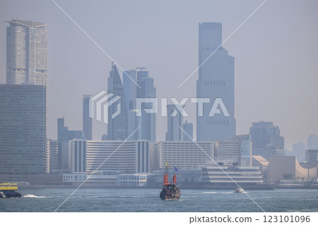 Dec 28 2024 Modern City Skyline with Skyscrapers and Waterfront View. HK 123101096