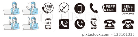 Call center woman and toll free icon 123101333