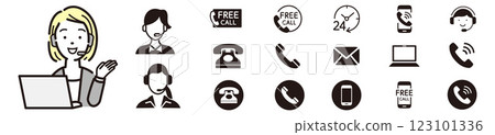 呼叫中心婦女和免費電話圖標 123101336