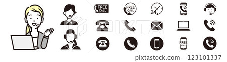呼叫中心婦女和免費電話圖標 呼叫中心婦女和免費電話圖標 123101337