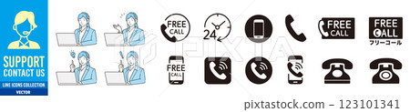 Call center woman and toll free icon 123101341