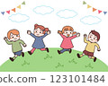 Children running in the meadow 123101484