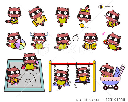 Tanuki's childhood life illustration set 123101636