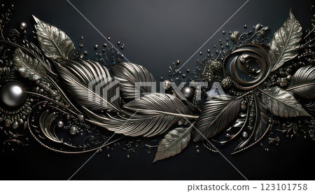 《AI圖像》黑色背景素材搭配奢華銀色裝飾 《AI圖像》黑色背景素材搭配奢華銀色裝飾 123101758