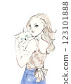 woman holding a white cat 123101888
