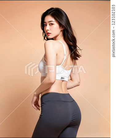 身材很好的美麗年輕女子穿著運動服（瑜伽服）鍛煉，瑜伽圖像AI生成 123102103