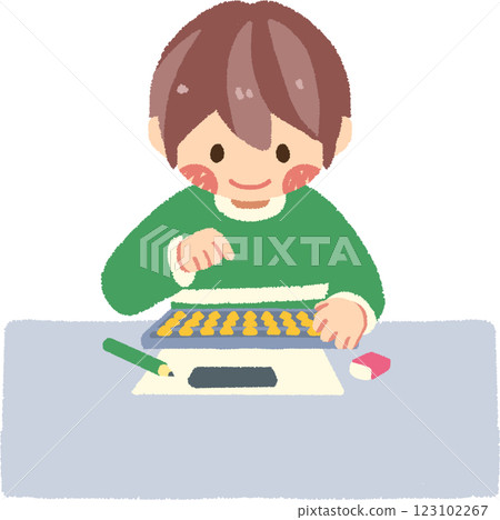 孩子以正確姿勢用算盤學習的手繪插畫 孩子以正確姿勢用算盤學習的手繪插畫 123102267