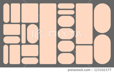 Dimensions 16x9 trendy bento grid layout style brick Ui UX templates. Web comic grids, rounded corners. Different panel layouts with y2k and brutal shapes tiles of different sizes Vector illustration 123102377