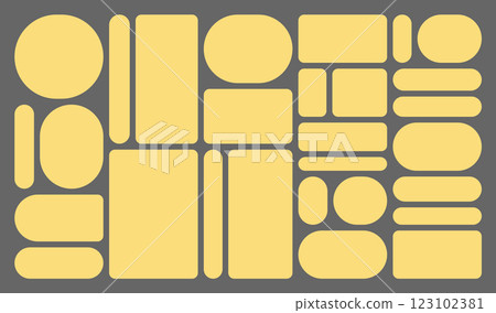 Dimensions 16x9 trendy bento grid layout style brick Ui UX templates. Web comic grids, rounded corners. Different panel layouts with y2k and brutal shapes tiles of different sizes Vector illustration 123102381