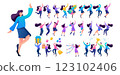Set of a fun teen girl. Presentation in various in various poses and actions. 2D Flat character vector illustration N5 123102406