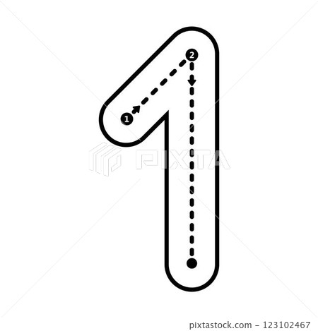 Tracing number 1 prewriting dotted line math worksheet element for kindergarten and preschool kids for handwriting practice activity 123102467