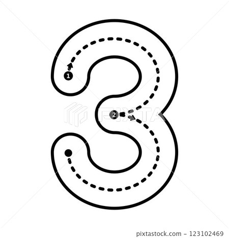 Tracing number 3 prewriting dotted line math worksheet element for kindergarten and preschool kids for handwriting practice activity Tracing number 3 prewriting dotted line math worksheet element for kindergarten and preschool kids for handwriting practice activity 123102469
