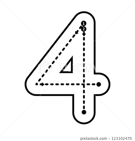 Tracing number 4 prewriting dotted line math worksheet element for kindergarten and preschool kids for handwriting practice activity Tracing number 4 prewriting dotted line math worksheet element for kindergarten and preschool kids for handwriting practice activity 123102470