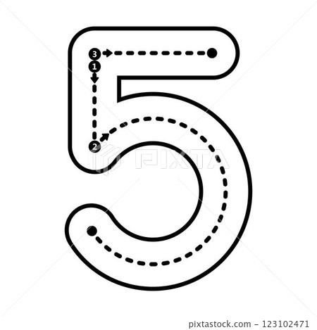 Tracing number 5 prewriting dotted line math worksheet element for kindergarten and preschool kids for handwriting practice activity Tracing number 5 prewriting dotted line math worksheet element for kindergarten and preschool kids for handwriting practice activity 123102471