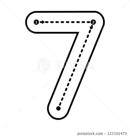 Tracing number 7 prewriting dotted line math worksheet element for kindergarten and preschool kids for handwriting practice activity Tracing number 7 prewriting dotted line math worksheet element for kindergarten and preschool kids for handwriting practice activity 123102473