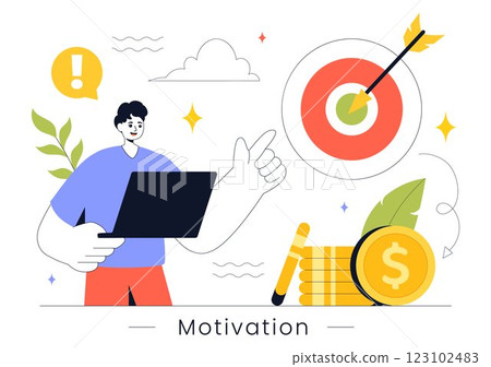 Motivation Vector Illustration featuring a Fast Business Startup, Creative Marketing, and Innovation for Achieving Success and Hitting the Target Motivation Vector Illustration featuring a Fast Business Startup, Creative Marketing, and Innovation for Achieving Success and Hitting the Target 123102483