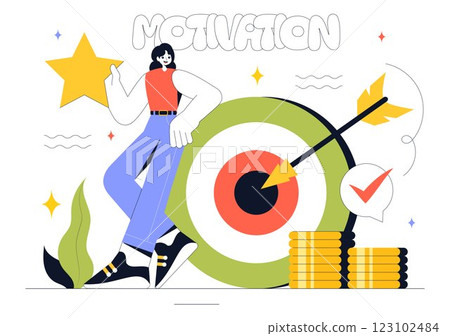 Motivation Vector Illustration featuring a Fast Business Startup, Creative Marketing, and Innovation for Achieving Success and Hitting the Target 123102484