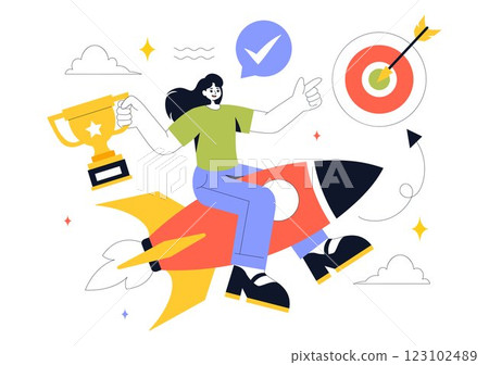 Motivation Vector Illustration featuring a Fast Business Startup, Creative Marketing, and Innovation for Achieving Success and Hitting the Target Motivation Vector Illustration featuring a Fast Business Startup, Creative Marketing, and Innovation for Achieving Success and Hitting the Target 123102489