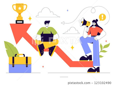 Motivation Vector Illustration featuring a Fast Business Startup, Creative Marketing, and Innovation for Achieving Success and Hitting the Target Motivation Vector Illustration featuring a Fast Business Startup, Creative Marketing, and Innovation for Achieving Success and Hitting the Target 123102490