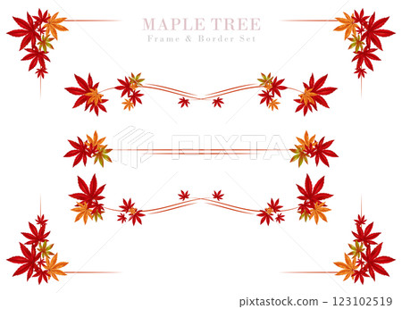 一組秋葉框架和邊框 | 秋葉樹木的逼真向量插圖 | 秋天的風景 一組秋葉框架和邊框 | 秋葉樹木的逼真向量插圖 | 秋天的風景 123102519