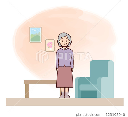 Elderly woman in a warm room 123102940