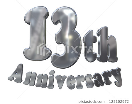3DCG 字母“13 週年/13 週年紀念閃光”銀色，銀色 123102972