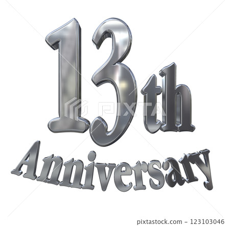 3DCG 字母“13 週年/13 週年紀念閃光”銀色，銀色 123103046