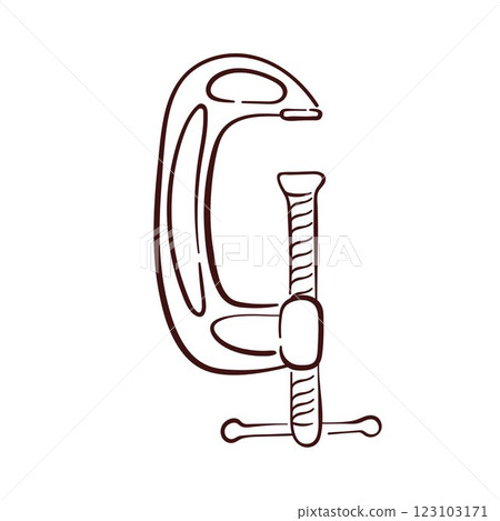 Carpenter clamp logo in line art style. Hand drawn design for construction business isolated on a white background. Carpenter clamp logo in line art style. Hand drawn design for construction business isolated on a white background. 123103171