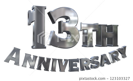 3DCG 字母“13 週年/13 週年紀念閃光”銀色，銀色 123103327