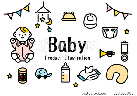 可愛的嬰兒用品插圖集 123103392