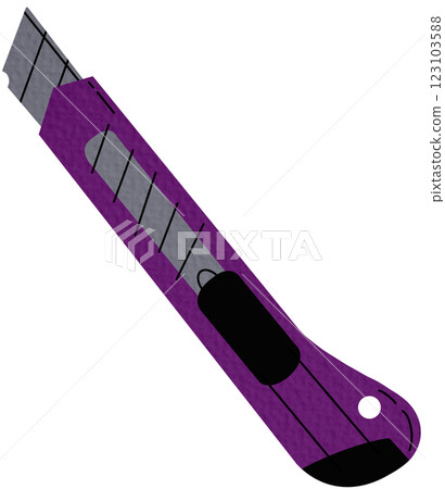 Vector steel Stationery Knife for Repair, Construction. Perple Plastic Cutting Tool for office, school work.Knife with Iron Blades. Isolated on White background.Illustration in Cartoon style. 123103588