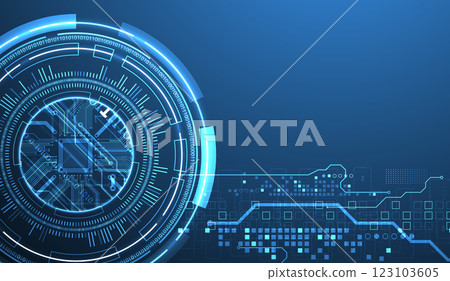 Abstraction on the theme of tech circles. Scientific and technological background. Blue gradient on the background. 123103605