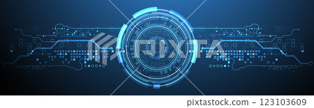 Abstraction on the theme of tech circles. Scientific and technological background. Blue gradient on the background. 123103609