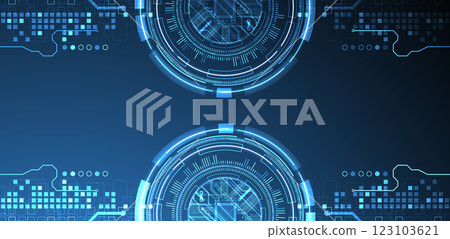 Abstraction on the theme of tech circles. Scientific and technological background. Blue gradient on the background. Abstraction on the theme of tech circles. Scientific and technological background. Blue gradient on the background. 123103621