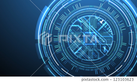 Abstraction on the theme of tech circles. Scientific and technological background. Blue gradient on the background. Abstraction on the theme of tech circles. Scientific and technological background. Blue gradient on the background. 123103623