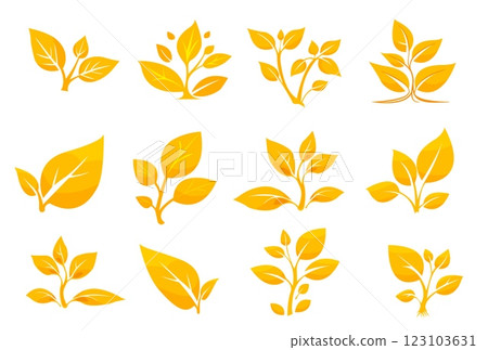Yellow leaf illustrations displaying various plant shapes and arrangements for decorative use. autumn Yellow leaf illustrations displaying various plant shapes and arrangements for decorative use. autumn 123103631