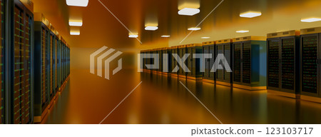 Server room data center. Backup, mining, hosting, mainframe, farm and computer rack with storage information. 3d render Server room data center. Backup, mining, hosting, mainframe, farm and computer rack with storage information. 3d render 123103717