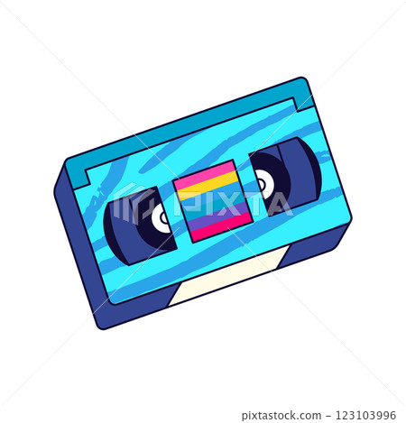 Video cassette vector icon. Retro clipart design of analog media storage for movies and recordings. VHS nostalgia, home cinema, and vintage audiovisual record. Film and movie playback. Classic tape. Video cassette vector icon. Retro clipart design of analog media storage for movies and recordings. VHS nostalgia, home cinema, and vintage audiovisual record. Film and movie playback. Classic tape. 123103996