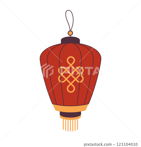 Vector Chinese lantern or China lamp for holiday ornament. Isolated decoration for Asian new year or eastern festive. Korea and Taiwan embellishment. Festoon icon for festival celebration theme. Vector Chinese lantern or China lamp for holiday ornament. Isolated decoration for Asian new year or eastern festive. Korea and Taiwan embellishment. Festoon icon for festival celebration theme. 123104010