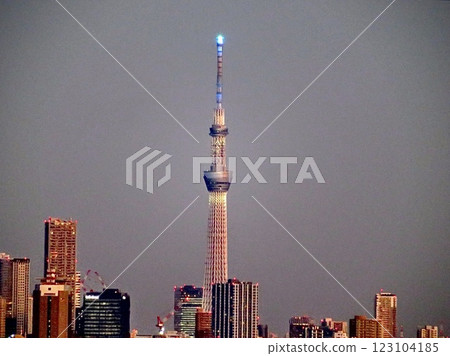 The beautiful blue lighting of the Skytree The beautiful blue lighting of the Skytree 123104185